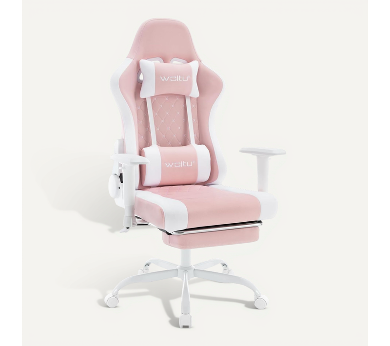 Chaise Gaming,fauteuil Gaming,avec Coussin Lombaire,siège à Ressorts,tissu Maille,rose+blanc