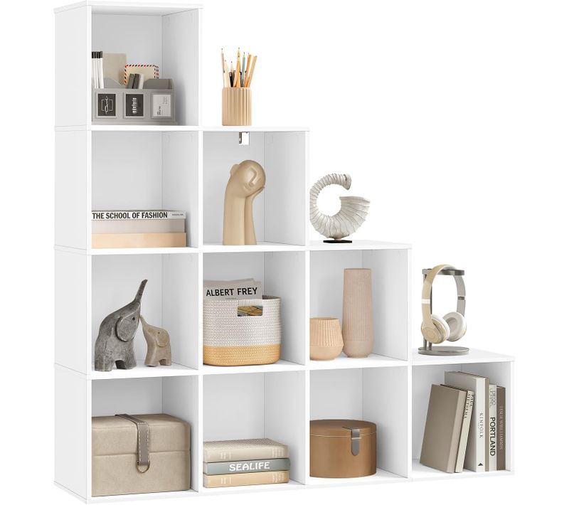 Étagère De Rangement Avec 10 Cubes, Bibliothèque En Bois D'ingénierie, Blanc, 120x30x120cm