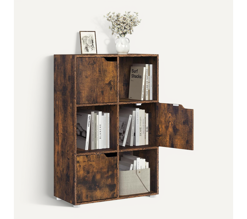Bibliothèque Étagère De Rangement, Meuble Cube 59,6x29x91cm, En MDF, Marron Rustique