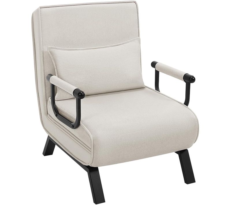 Fauteuil Lit 1 Place Convertible, Canapé Lit 3 En 1, Avec Dossier Réglable, Oreiller Amovible,beige