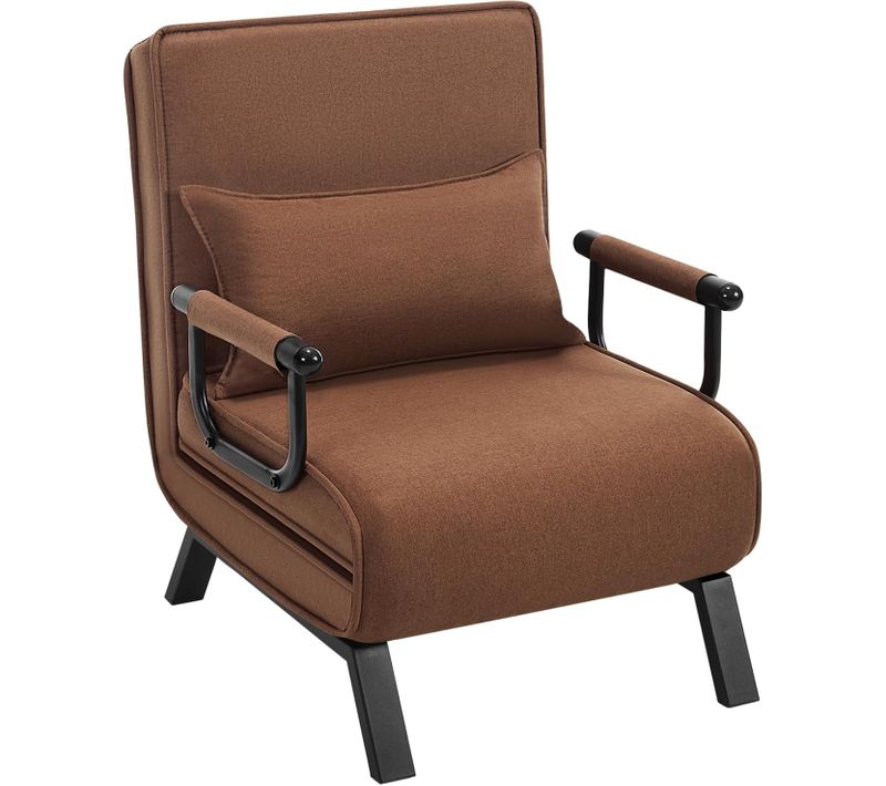 Fauteuil Lit 1 Place Convertible, Canapé Lit 3 En 1, Avec Dossier Réglable,oreiller Amovible,marron