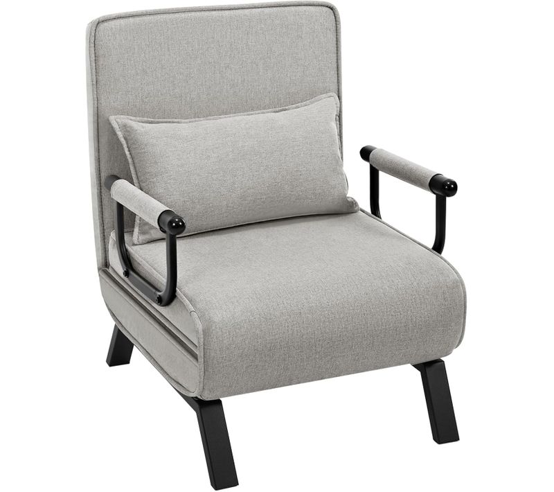 Fauteuil Lit 1 Place Convertible, Canapé Lit 3 En 1, Oreiller Amovible, Gris Clair