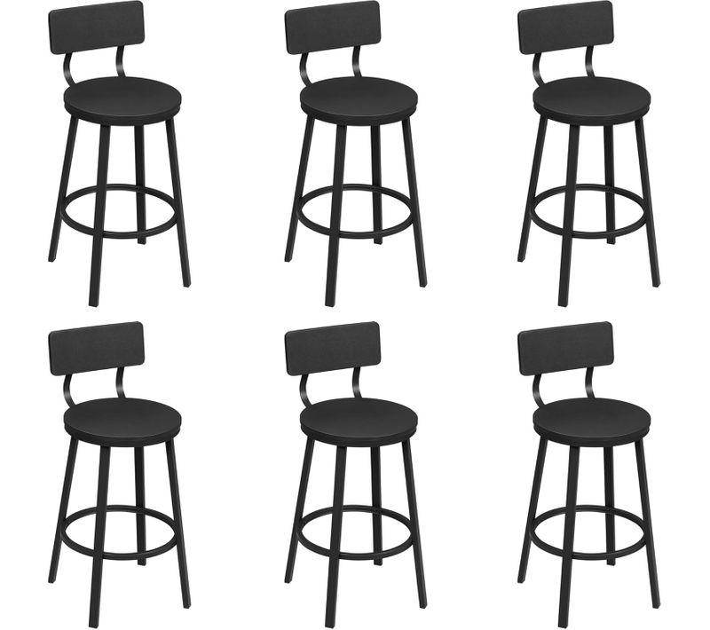 Lot De 6 Tabouret De Bar, Chaise De Bar, Avec Repose-pieds Et Dossier, En Métal Et Mdf, Noir