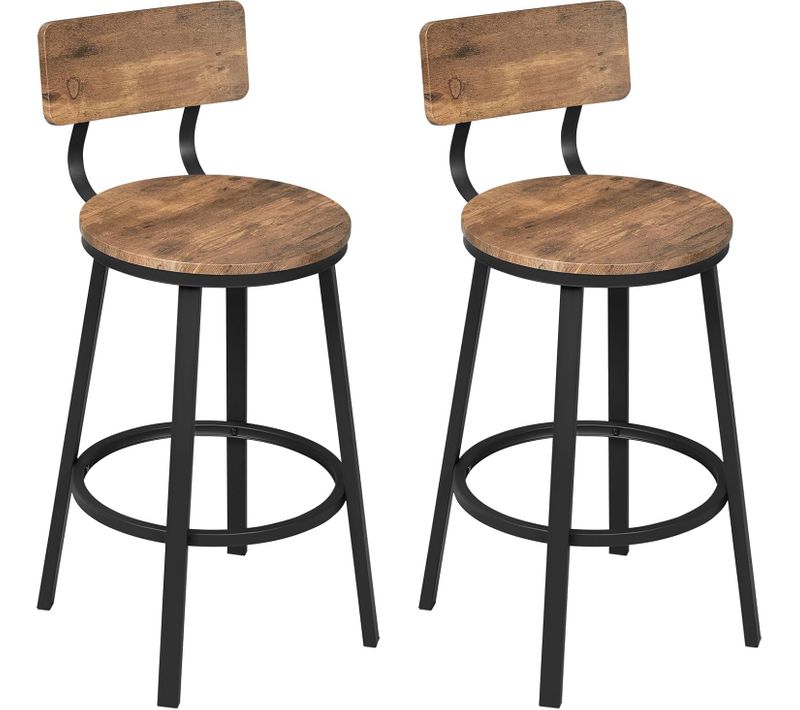 Lot De 2 Tabouret De Bar,Chaise De Bar,Avec Repose-pieds Et Dossier,En Métal Et MDF,Marron Rustique
