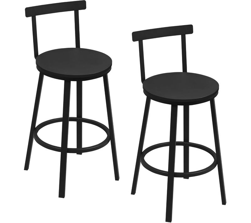 Lot De 2 Tabouret De Bar Avec Repose-pieds Et Dossier, Tabouret Haut, Siège En Mdf, Noir