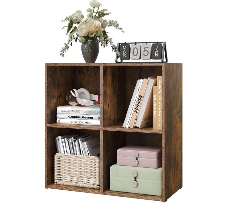 Bibliothèque, Étagère De Rangement,59,6x29x59,8cm, En Bois D'ingénierie,4 Cubes Compartiments,Marron