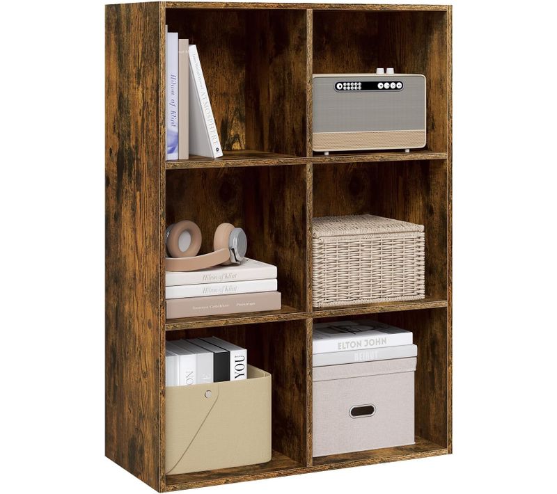 Bibliothèque Étagère Rangement, Avec 6 Cubes, En Bois D'ingénierie, Marron Rustique, 29x89x59,6cm