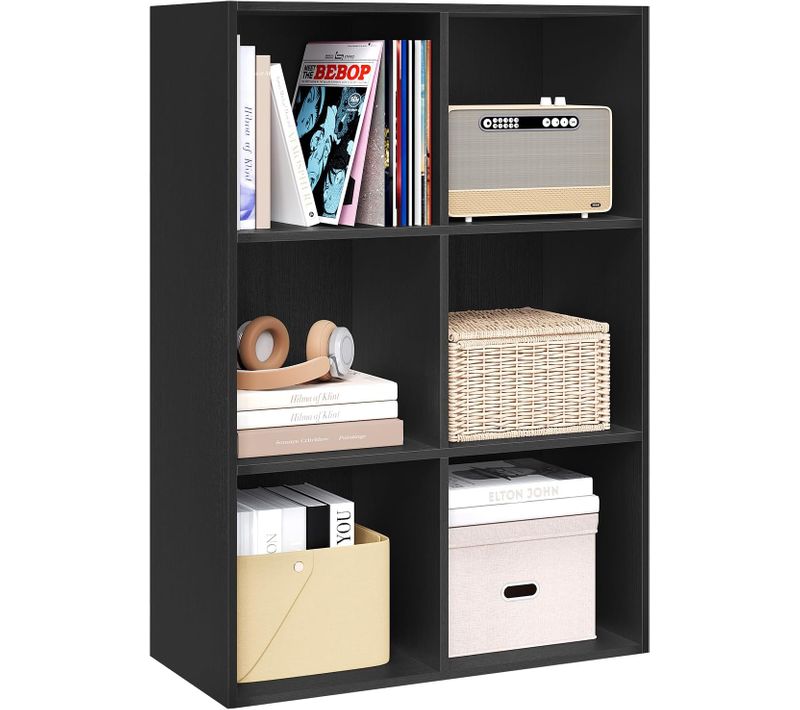 Bibliothèque Étagère Rangement, Avec 6 Cubes, Étagère Cube, En Bois D'ingénierie, Noir, 29x89x59,6cm
