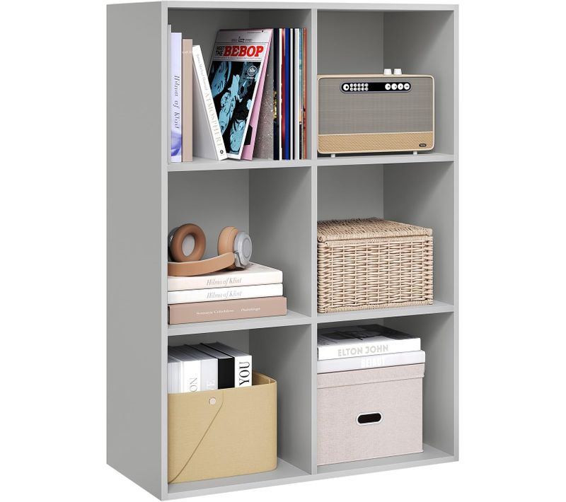 Bibliothèque Étagère Rangement, Avec 6 Cubes,étagère Cube, En Bois D'ingénierie, Gris, 29x89x59,6cm