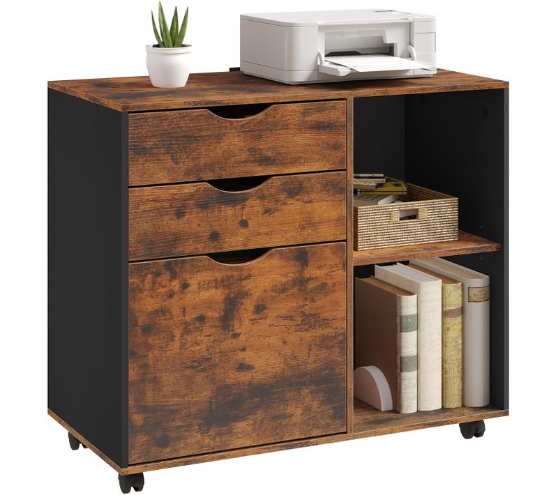 Caisson Bureau Avec 3 Tiroirs+2 Compartiments,En Bois D'ingénierie,80x39,5x69,5cm,Marron Rustique