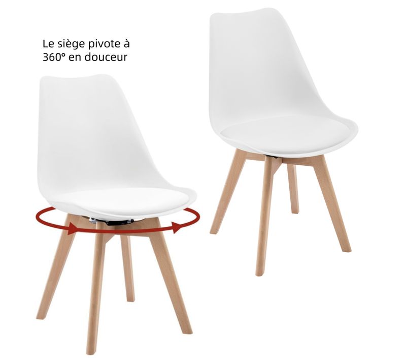 Lot De 2 Chaise Pivotante Salle à Manger, Scandinave,chaise De Cuisine, Siège Rembourré,en Pu,blanc