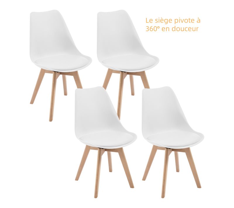 Lot De 4 Chaise Pivotante Salle à Manger, Scandinave,chaise De Cuisine, Siège Rembourré,en Pu,blanc