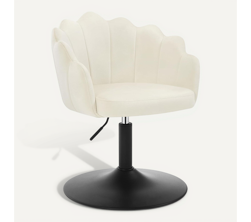 Chaise De Coiffeuse, Fauteuil Pivotant En Velours, Réglable En Hauteur, Dossier Pétale, Crème
