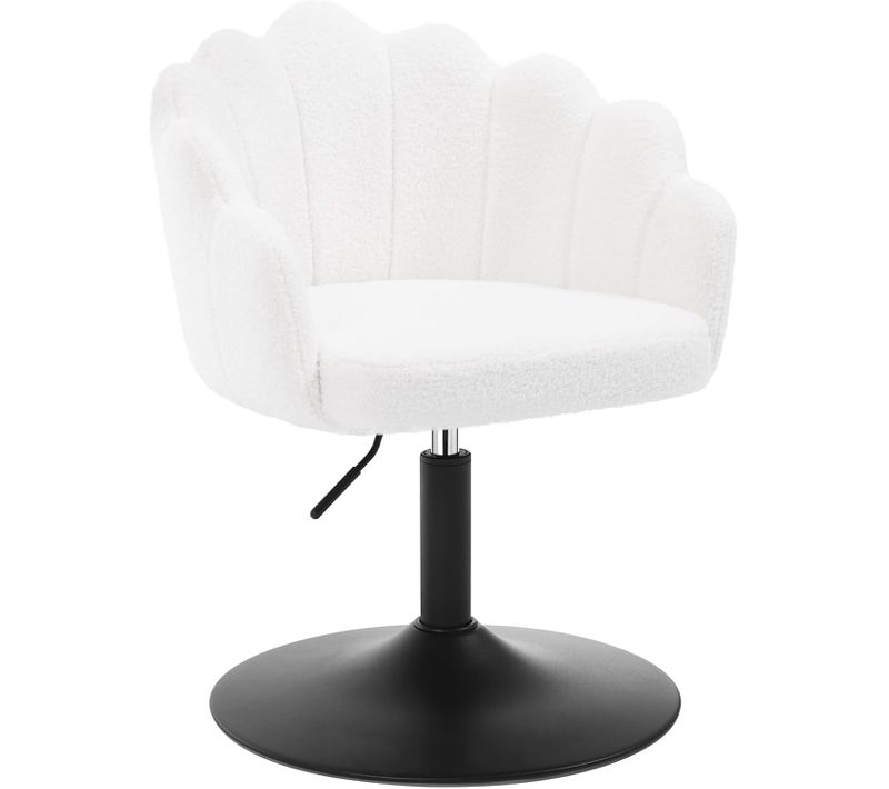 Chaise De Coiffeuse, Fauteuil Pivotant En Tissu Bouclé, Réglable En Hauteur, Dossier Pétale, Crème