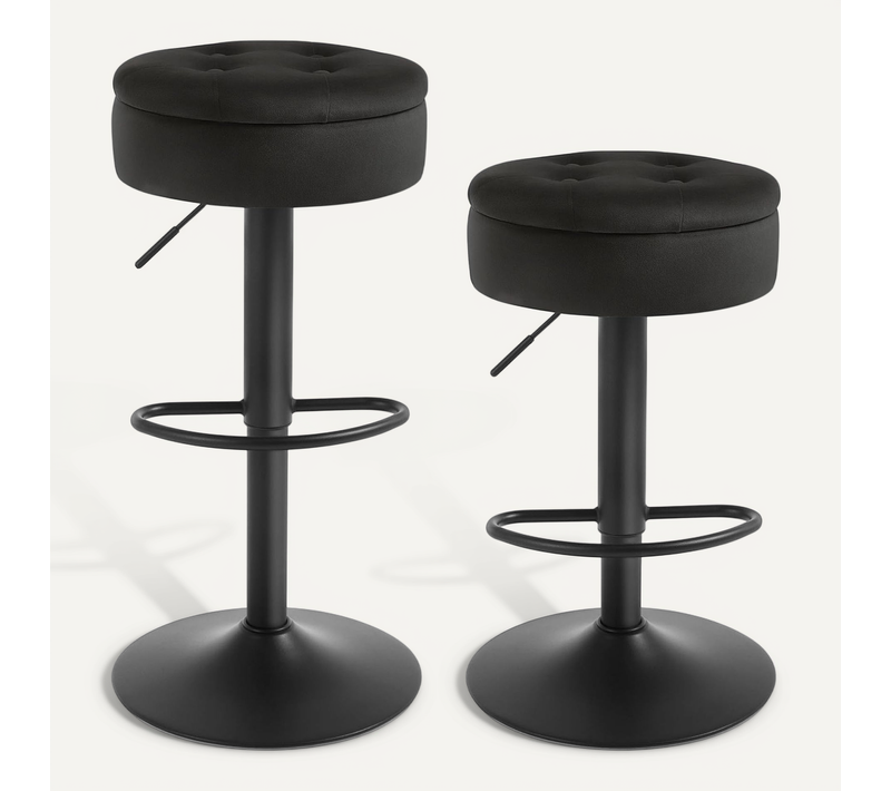 2 X Tabouret Bar Haut, Tabouret Pivotant à 360°, Tabouret Avec Repose-pieds, Velours + Métal, Noir