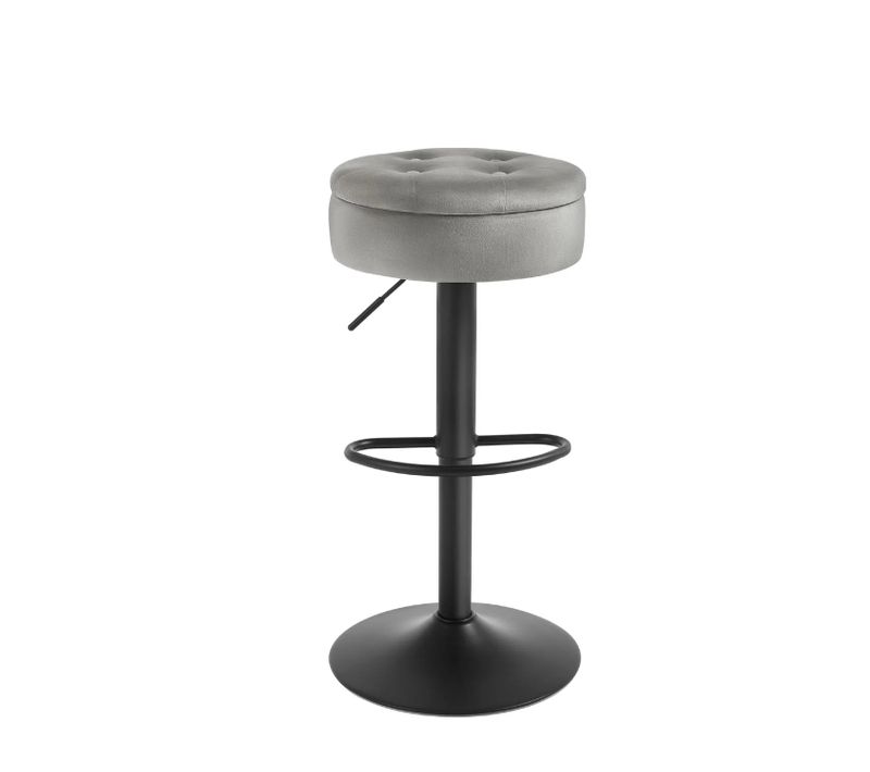 Tabouret Bar Haut, Pivotant à 360°, Tabouret Avec Repose-pieds, Velours + Métal, Gris Clair