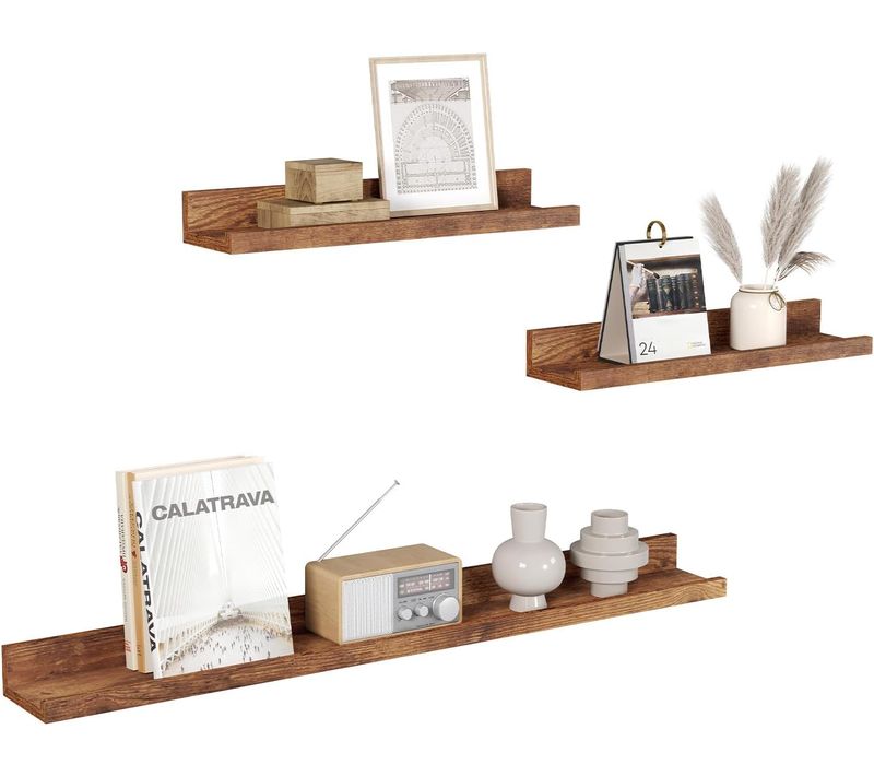 Lot De 3 Étagère Murale, Étagère Flottante, Avec Rebord, Décoration Murale, Marron Rustique