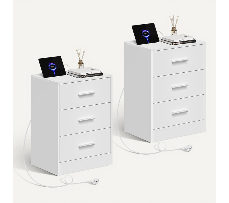 2 X Table Chevet Avec 2 Prises Intégrée,Avec Station Charge,1 Port USB,1 Port Type-C,39x28,5x54,5cm