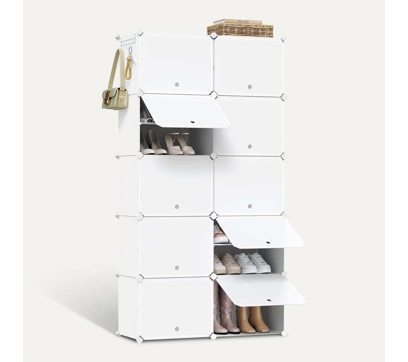 Meuble Chaussure Empilable-Rangement Chaussure Avec 10 Compartiments-40 Paires-En Plastique-Blanc