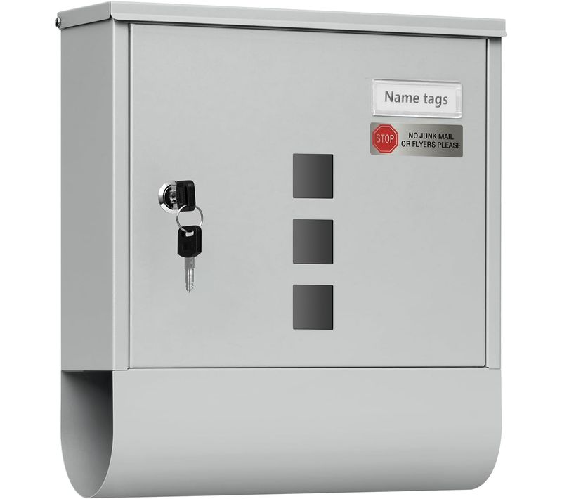 Boîte Aux Lettres Murale Verrouillable Avec 2 Clé,fenêtre Transparente,porte-nom,gris,30,5x9x33,5cm
