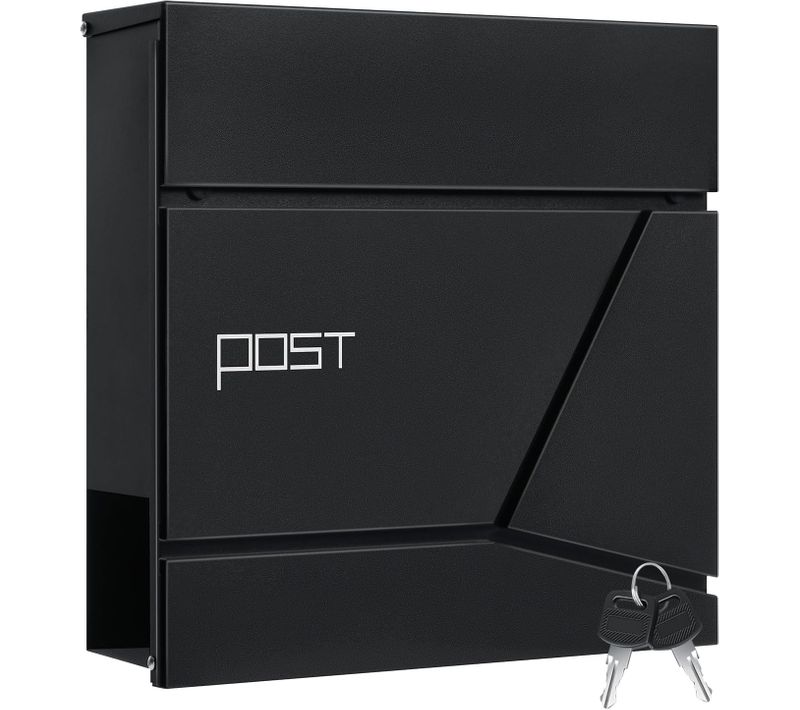 Boîte Aux Lettres Murale En Métal, Avec Porte-journaux, Couvercle,serrure Et Clé,noir,37x10,5x37cm