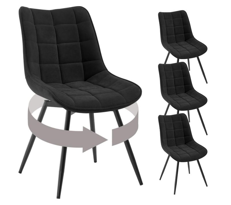 Lot De 4 Chaises Pivotantes Salle à Manger, Chaises De Cuisine, Rembourrée En Velours, Noir