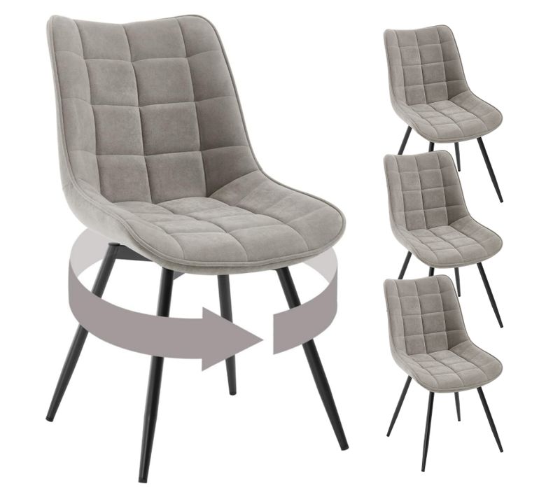 Lot De 4 Chaises Pivotantes Salle à Manger, Chaises De Cuisine, Rembourrée En Velours, Gris Clair
