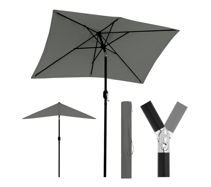 Parasol De Jardin Déporté Inclinable, Protection Uv Upf 50+, 206x135cm, Avec Sac De Transport