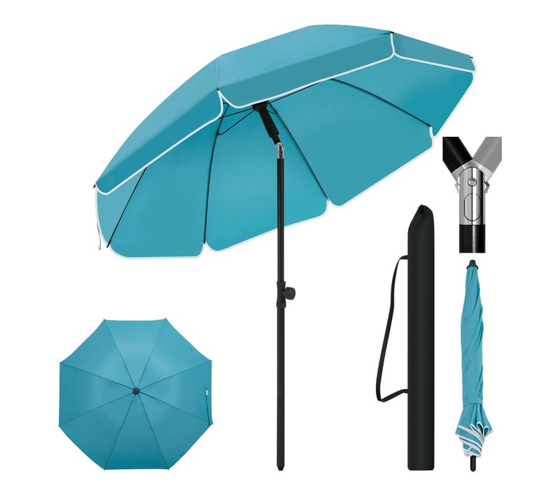 Parasol Jardin 155 Cm Inclinaison Réglable - Anti-uv - Sac Inclus - Bleu