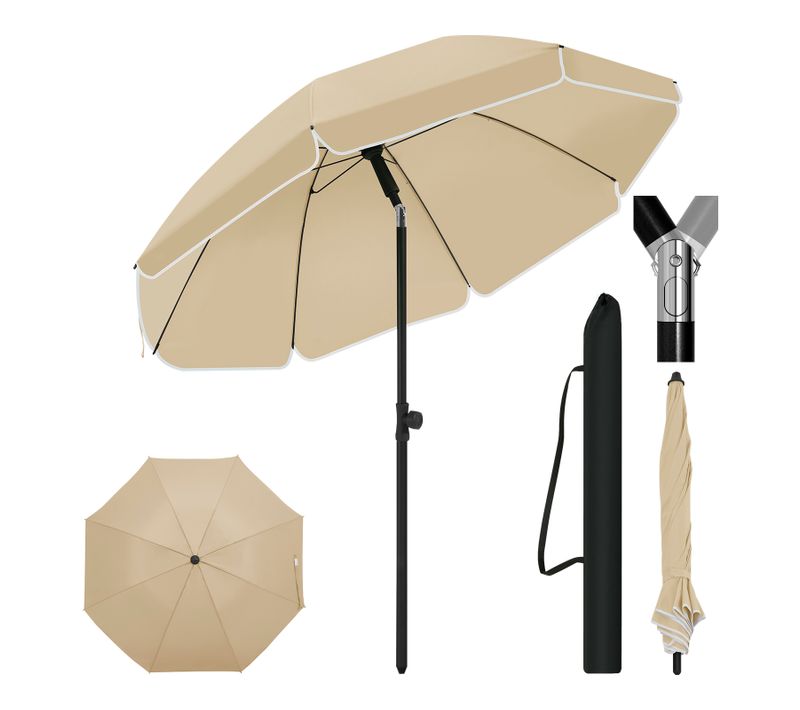 Parasol Jardin 195 Cm - Inclinaison Réglable - Anti-uv - Sac Inclus - Taupe