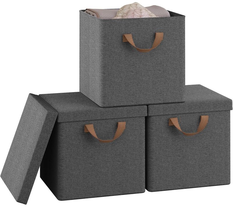 3 X Cubes De Rangement Pliable 30x30x29cm, Boîtes Rangement Tissu Avec Couvercle, Avec Poignée,gris