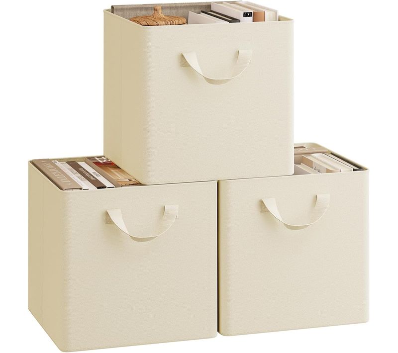 3 X Cube De Rangement Pliable En Tissu, Boîte Rangement, Avec Poignée, 29,5x29,5x28,5 Cm, Crème