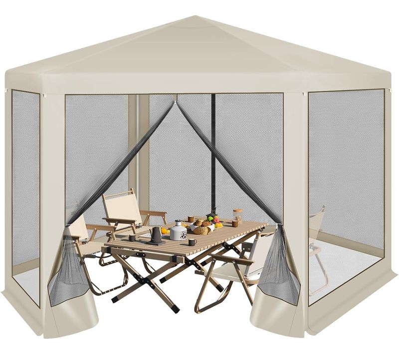 Tonnelle De Jardin, Pergola, Avec Moustiquaire, Parois Latérales En Maille, 3,8x3,3m, Beige