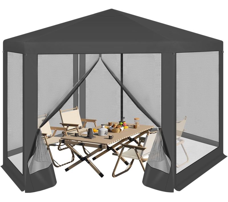 Tonnelle De Jardin, Pergola, Avec Moustiquaire, Parois Latérales En Maille, 3,8x3,3m, Gris