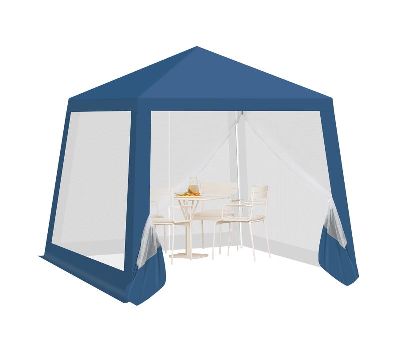 Tonnelle De Jardin, Pergola Avec Parois Latérales En Maille, Moustiquaire, 3x3m, Aspect Unique,bleu