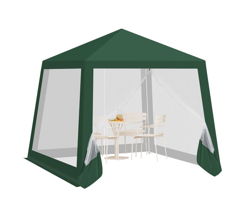 Tonnelle De Jardin, Pergola Avec Parois Latérales En Maille, Moustiquaire, 3x3m, Aspect Unique,vert