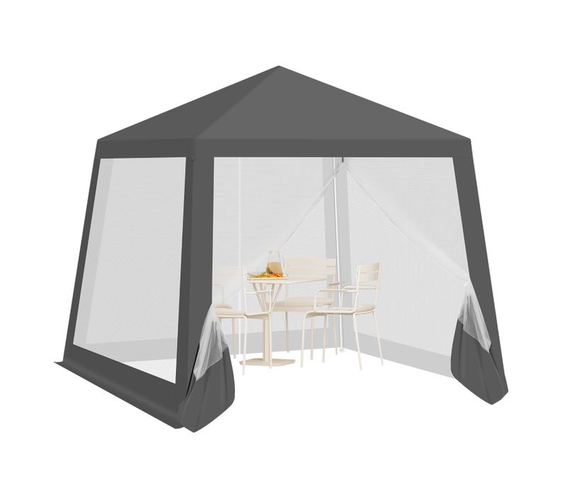 Tonnelle De Jardin, Pergola Avec Parois Latérales En Maille, Moustiquaire, 3x3m, Aspect Unique,gris