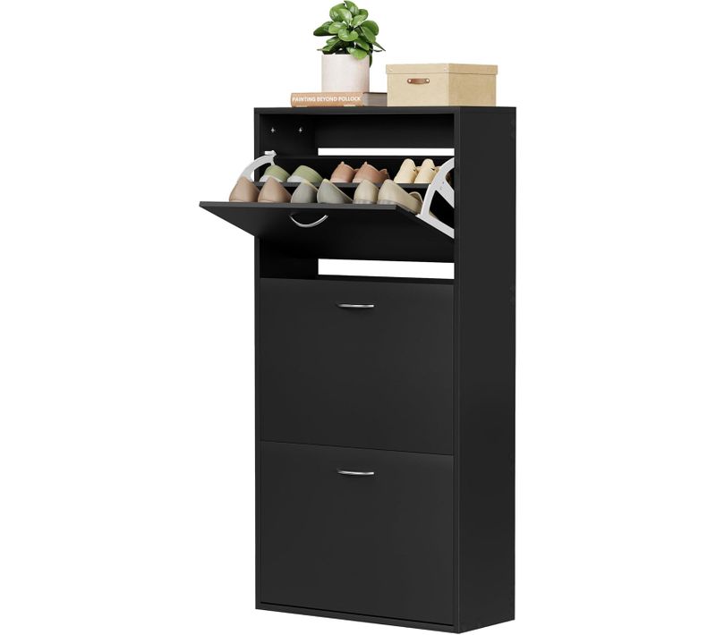 Meuble à Chaussures Avec Étagères Réglables,Pour 14-18 Paires,58x23x118cm,En Bois D'ingénierie,Noir