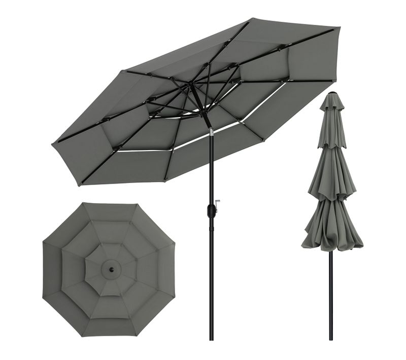 Parasol De Jardin Déporté Avec Toile Φ292cm, Uv Upf 50+, Inclinable, Portable, Gris Foncé