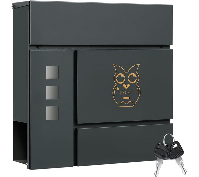 Boîte Aux Lettres Avec Serrure, Fenêtres D'observation,couvercle Rabattable,37x10,5x37cm,anthracite