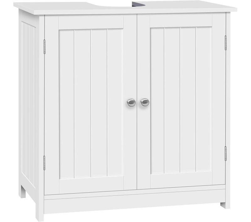 Meuble Sous Lavabo,armoire Wc Rangement Sur Pieds Avec 2 Portes+étagère Réglable,blanc,60x30x60cm