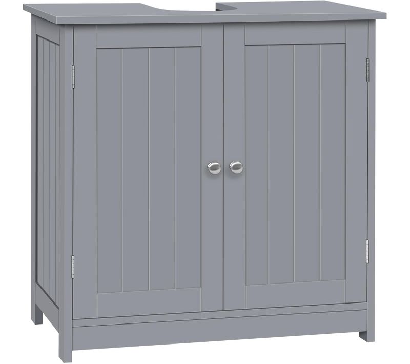Meuble Sous Lavabo, Armoire WC Rangement Sur Pieds Avec Étagère Réglable, Gris Clair, 60x30x60cm