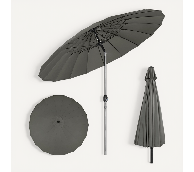 Parasol Jardin Rond Ø 257cm, Inclinable, Avec 18 Baleines En Fibre De Verre, Gris Foncé