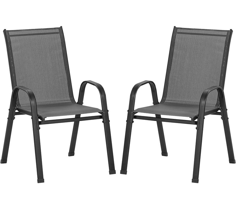 Lot De 2 Chaises De Jardin Empilable, Fauteuils D'extérieur Avec Accoudoirs Et Dossier, Gris Foncé
