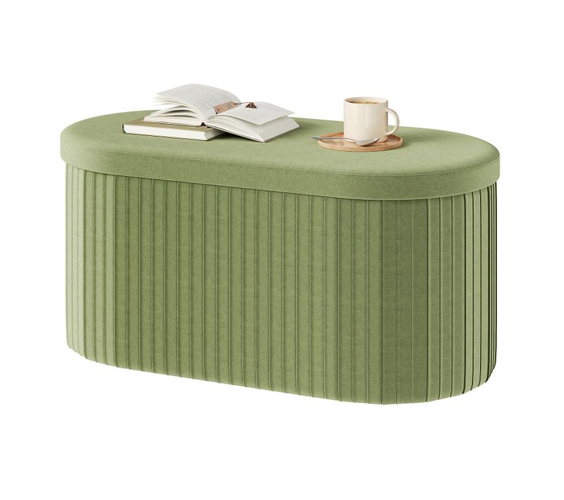 Banc De Rangement, 76l, Tabouret Pouf Pliable, Couvercle Amovible, En Velours, 76x38x38cm, Vert