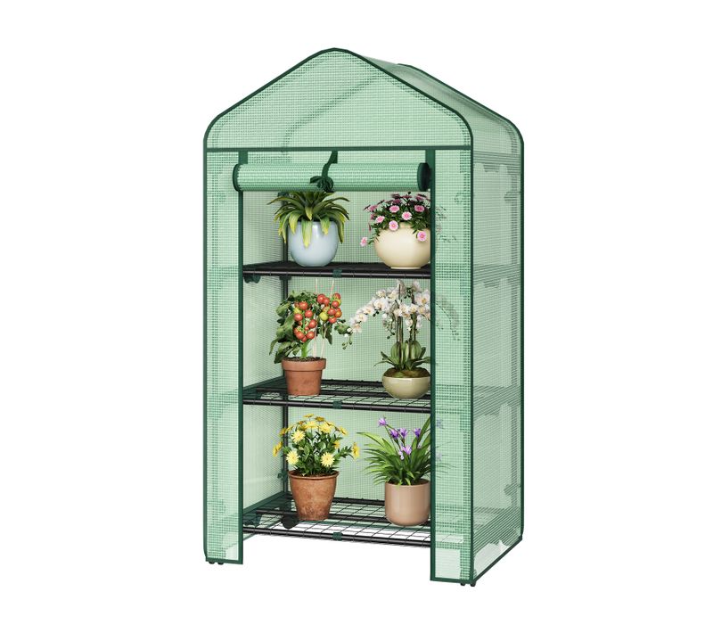 Serre De Jardin Avec Roulettes,70x50x131cm,Bâche Protection En PE 140g/m²,Porte Zippée Enroulable
