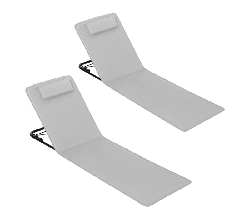 2 X Bain De Soleil, Chaise Longue Pliable, Dossier Inclinable, Avec Oreiller,48x132x54cm,Gris Clair