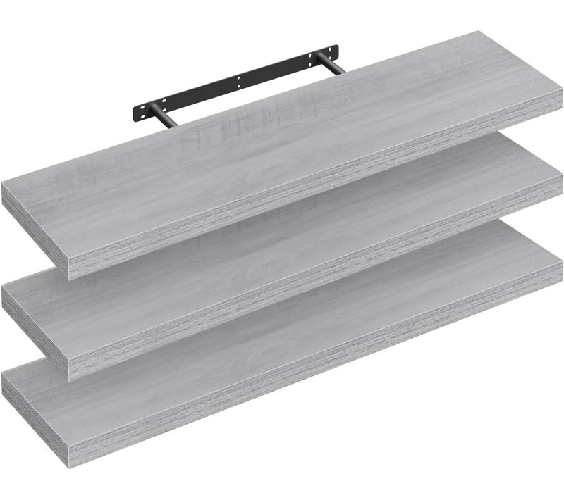 Lot De 3 Étagère Murale,étagère Flottante De Cd,pour Cuisine,salle De Bain 90x22.9x3.8cm,gris Chêne