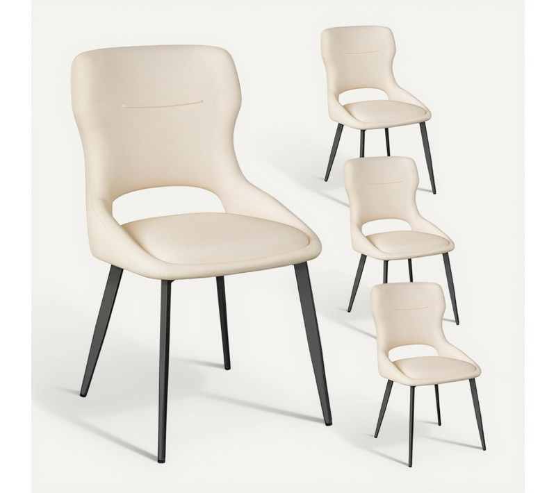 Lot De 4 Chaises De Salle à Manger, Chaise De Cuisine, Rembourrée En Chenille épais, Crème Blanc