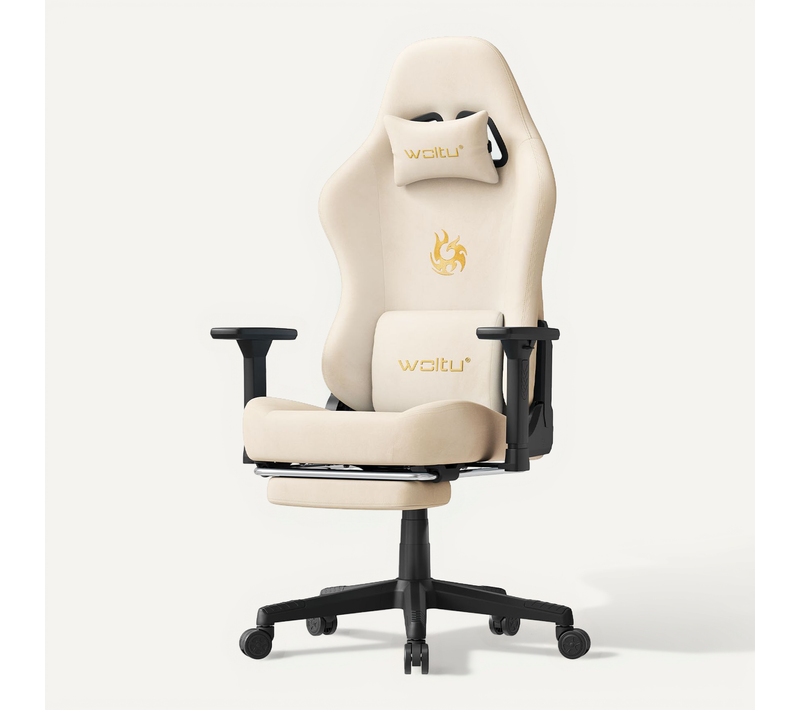Chaise Gaming,Chaise Bureau Ergonomique,Repose-pieds Rétractable, En Imitation Daim Respirant,Crème